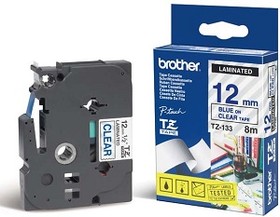 Фото 1/10 Labelling tape cartridge, 12 mm, tape transparent, font blue, 8 m, TZE-133