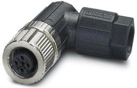 Фото 1/3 1424656, Connector - Universal - 4-position - unshielded - Socket angled M12 - A-coded - Push-in connection - knurl materi ...