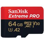 SDSQXCU-064G-GN6MA, Карта памяти MicroSDXC 64ГБ, Class 10 Extreme Pro A2 (200 ...