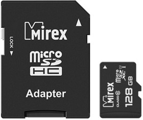 Фото 1/3 Карта памяти Mirex microSDХC с адап 128Gb/UHS-I/U1/class 10(13613-AD10S128)