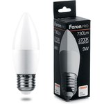 38062, Лампа светодиодная LED 9вт Е27 теплый матовая свеча Feron.PRO