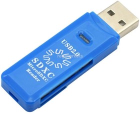 Фото 1/2 5bites Устройство ч/з карт памяти RE2-100BL USB2.0 Card reader / SD / TF / USB PLUG / BLUE