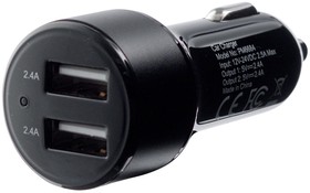 Фото 1/4 PM6684, USB зарядное устройство с двумя портами, 2 USB 5 В/4,8 A, 24 Вт smart, 6 см, алюминиевый корпус, черный