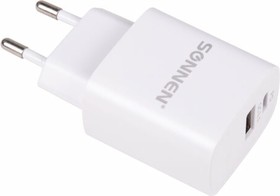 Фото 1/10 Зарядное устройство быстрое сетевое (220В) , порты USB+Type-C,QC3.0, 3 А, белое, 455505