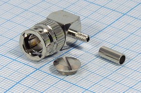 Фото 1/2 Штекер miniBNC, на кабель RG174, под обжим, угловой, позолоченный центральный контакт; №10851 штек miniBNC\RG174\\обж\угл\