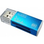 USB 2.0 Card reader синий цвет, All-in-one, Micro MS(M2), SD, T-flash, MS-DUO ...