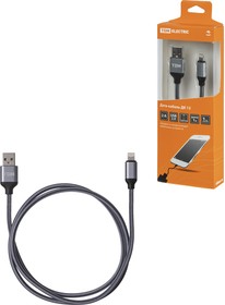 Фото 1/4 Дата-кабель, ДК 12, USB - Lightning, 1 м, тканевая оплетка, серый, TDM