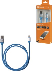 Фото 1/4 Дата-кабель, ДК 18, USB - Lightning, 1 м, силиконовая оплетка, голубой, TDM