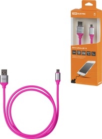 Фото 1/4 Дата-кабель, ДК 19, USB - micro USB, 1 м, силиконовая оплетка, розовый, TDM
