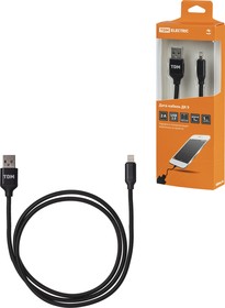 Фото 1/4 Дата-кабель, ДК 9, USB - Lightning, 1 м, тканевая оплетка, черный, TDM