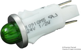 1091QM5-24V, Светодиодный индикатор в панель, Зеленый, 24 В, 12.7 мм, Без Рейтинга