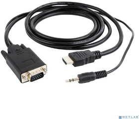 Кабель HDMI- VGA Cablexpert A-HDMI-VGA-03-10, 19M/15M + 3.5Jack, медь, позол.разъемы, 3м, черный, пакет