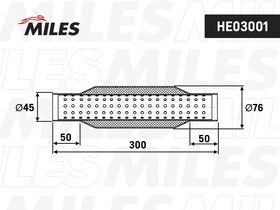 Фото 1/2 Труба глушителя MILES HE03001 Стронгер (Пламегаситель D=76 d=45 L=300)