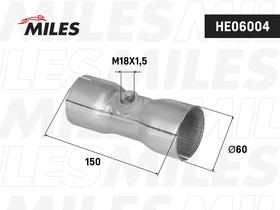 HE06004, Труба глушителя MILES Вставка трубы глуш. с гайкой под Л/З (D=60 L=150)