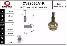 CV22030A1K, CV22030A1K_ШРУС наружный к-кт!28x27 ABS 29\ Peugeot 605 2.1TD-3.0 16V T 90