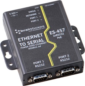 Фото 1/2 Device server PoE ethernet to serial, 100 Mbit/s, RS232, (W x H x D) 101 x 100 x 27 mm, ES-457