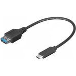USB 3.0 adapter cable, USB socket type A to USB plug type C, 0.2 m, black