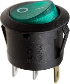 RL3-5LBGNBT2-H-G, переключатель клавишный ON-OFF 250B 6A черный с зеленой подсветкой