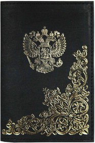 Фото 1/2 Обложка для паспорта натур.кожа,черный,тис. золотомНародная, 1,2-058-211-0