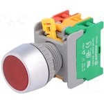 LBF22-1O/C R, W/O LAMP, Переключатель: кнопочный, Фикс.пол: 1, NC + NO, 3A/230ВAC, 22мм