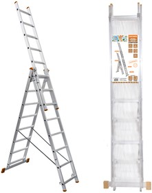 Лестница алюминиевая, ЛА3х10, 3х секционная х 10 ступеней, h=6270 мм, Народная