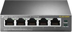 Фото 1/10 TP-Link TL-SG1005P Настольный коммутатор с 5 гигабитными портами (4 порта PoE+)