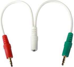 Кабель аудио сигнала Cablexpert, джек3.5 нушники + 3.5 микрофон-  джек3.5 4pin, длина 20см, белый (CCA-418W)