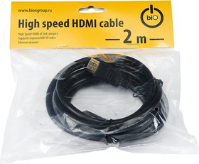 Фото 1/2 Bion Кабель HDMI v2.0, 19M/19M, 3D, 4K UHD, 2м, черный [BXP-HDMI2MM-020] /[BN-HDMI2MM-2M]