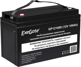 Фото 1/6 EX282986RUS, Аккумуляторная батарея ExeGate GP121000 (12V 100Ah, под болт М6)