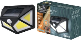 Светильник светодиодный с датчиком движения Solar LED на солнечных батареях, 10Вт, 6500К, 600Лм, IP65, цвет черный 25015 9
