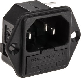Фото 1/2 PF0001/PC, C14 Right Angle Panel Mount IEC Connector Male, 10A, 250 V, Fuse Size 5 x 20mm