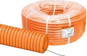 Труба гофрированная ПНД d 50 с зондом (20 м) легкая оранжевая TDM