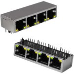 TJ9-10P8-04 LED, Блок сетевых розеток RJ 10P8C FTP c LED индекацией, 4 гнезда