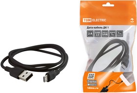Дата-кабель, ДК 1, USB - micro USB, 1 м, черный, TDM
