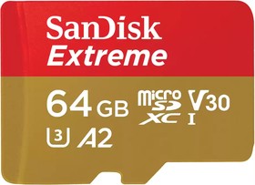 SDSQXAH-064G-GN6GN, Флеш карта microSD 64GB SanDisk microSDXC Class 10 UHS-I A2 C10 V30 U3 Extreme 170MB/s