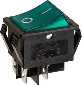 R595BGNBT2-G, переключатель клавишный 2хON-OFF с зеленой подсветкой 250В 15A (аналог B127A)