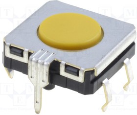 B3W-4105, Switch Tactile N.O. SPST Flat Round Button PC Pins 0.05A 24VDC 3000000Cycles 3.43N Thru-Hole Bag