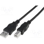 USB 2.0 Adapter cable, USB plug type A to USB plug type B, 3 m, black