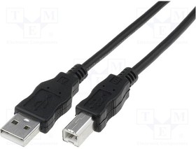 AK-300105-030-S, Cable; USB 2.0; USB A plug,USB B plug; nickel plated; 3m; black
