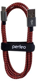 Фото 1/2 PERFEO Кабель USB2.0 A вилка - USB Type-C вилка, черно-красный, длина 1 м. (U4901)
