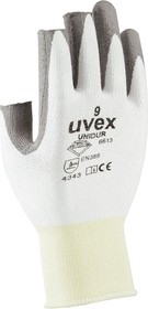 66139, Unidur 6613 White HPPE Cut Resistant Work Gloves, Size 9, Large, Polyurethane Coating