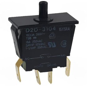 Фото 1/2 D2D-3104, Switch Safety Interlock N.O. DPST Plunger 16A 250VAC 5.88N Panel Mount Quick Connect 10000000Cycles