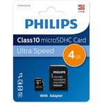 FM04MA45B/97, Флеш карта microSD 4GB PHILIPS microSDHC Class 10 (SD адаптер)