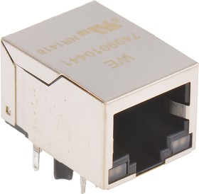 Фото 1/3 7499010441, Modular Connectors / Ethernet Connectors WE-RJ45 Intgtd XFMR 1x1 THT Tab Down