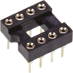 Фото 1/2 W30508TTRC, 2.54mm Pitch Vertical 8 Way, Through Hole Turned Pin Open Frame IC Dip Socket, 5A