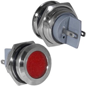 GQ19PF-R, Индикатор антивандальный , цвет красный, точечный излучатель, 12-24 В, 15 мА, гибкие выводы, никелированная латунь