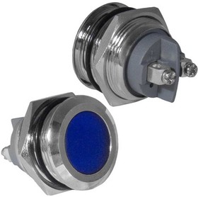 GQ19SF-B, Индикатор антивандальный , цвет синий, точечный излучатель, 12-24 В, 15 мА, гибкие выводы, никелированная латунь