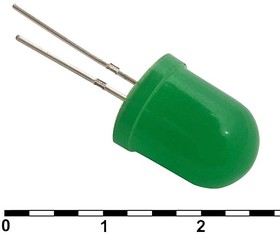 Фото 1/3 10 mm green 30 mCd 20, Светодиод , 10 мм, зелёный, угол излучения 20 градусов