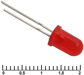 Фото 1/2 5 mm red 30 mCd 20, Светодиод , 5 мм, 30 мКД, угол излучения 20 градусов, красный