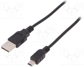 AK-300130-018-S, Cable; USB 2.0; USB A plug,USB B mini plug; nickel plated; 1.8m